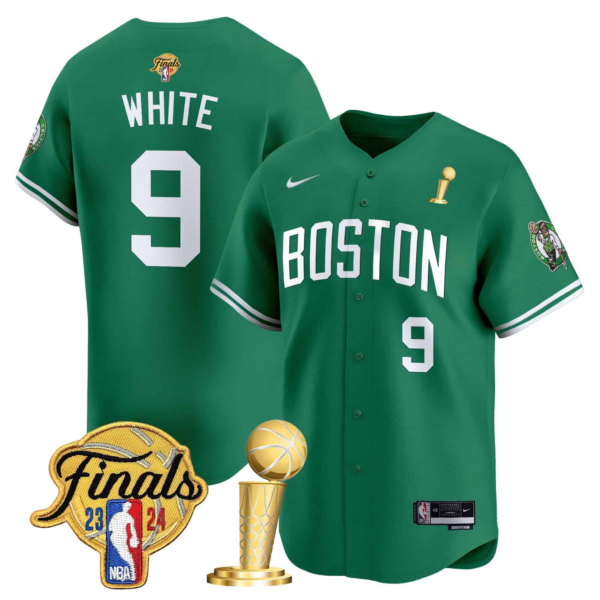 Men Boston Celtics #9 White Green 2024 Nike Final & Champions Patch Baseball NBA Jersey